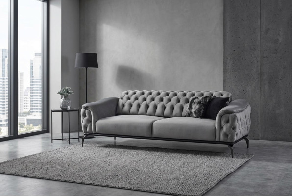 Designer sofa 3 seater chesterfield couch upholstered sofas design gray seat cushion