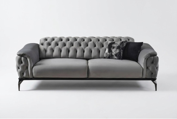 Designer sofa 3 seater chesterfield couch upholstered sofas design gray seat cushion