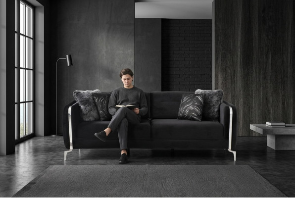 Designer sofa 3-seater big couch upholstered sofas design black velvet furniture