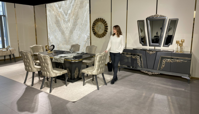 Dining Room Set 9 pcs. Dining Table + 6x Chairs Sideboard with Mirror Gray new