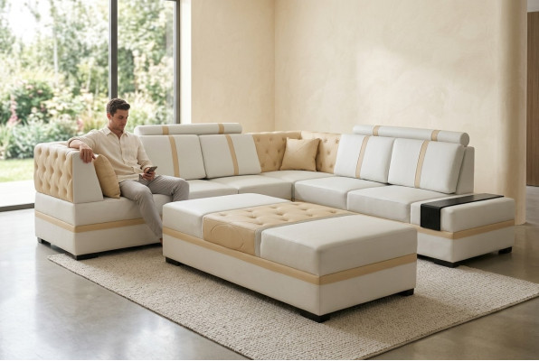 Designer sofa luxury corner sofa with ottoman upholstered suite living room L-shape
