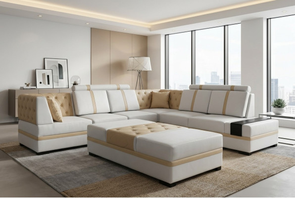 Designer sofa luxury corner sofa with ottoman upholstered suite living room L-shape
