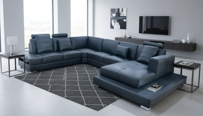 Luxury U-Shaped Sectional Sofa Black Living Landscape Couch Upholstered Corner Suite