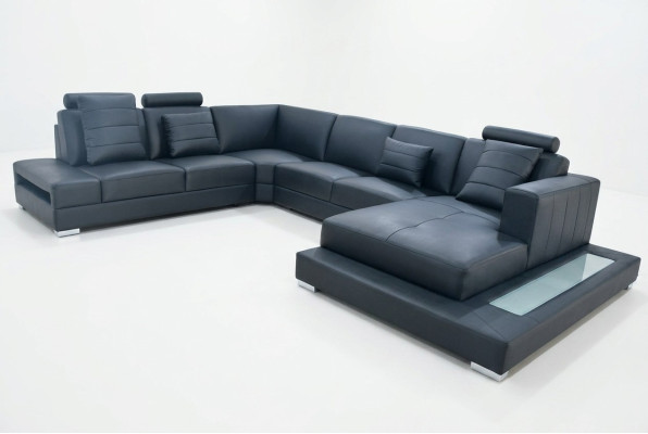 Luxury U-Shaped Sectional Sofa Black Living Landscape Couch Upholstered Corner Suite
