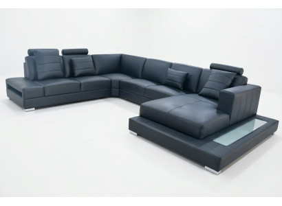 Luxury U-Shaped Sectional Sofa Black Living Landscape Couch Upholstered Corner Suite