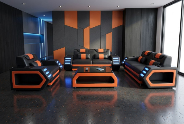 Designer sofa set 3+2+1 leather sofa illuminated leather