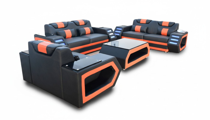 Designer sofa set 3+2+1 leather sofa illuminated leather