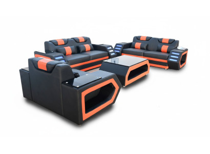 Designer sofa set 3+2+1 leather sofa illuminated leather