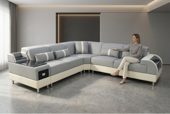 Corner sofa L-shape sofa couch design upholstery modern corner ensemble gray