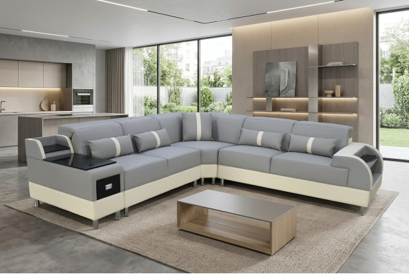 Corner sofa L-shape sofa couch design upholstery modern corner ensemble gray