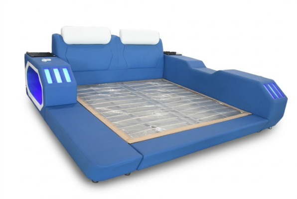Multifunctional Beds LED Luxury Design Blue Bed Hotel Double 180x200