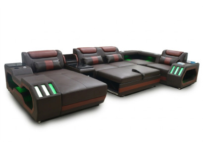 Luxury U-Shaped Corner Sofa Living Room Sofa with Bed Function Couch Furniture LED