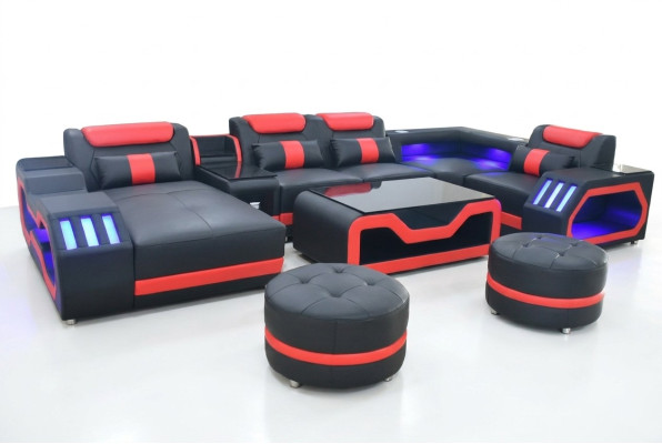 Designer living room set consists of a 4-piece modern set in black color, illuminated.