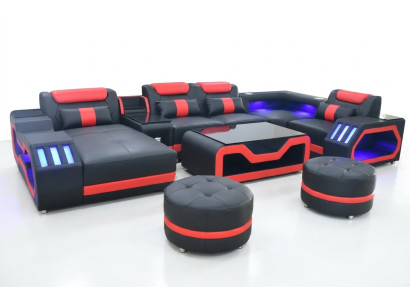 Designer living room set consists of a 4-piece modern set in black color, illuminated.
