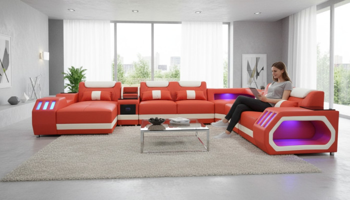 Corner sofa U-shaped orange living area couch upholstery corner settee sofa modern
