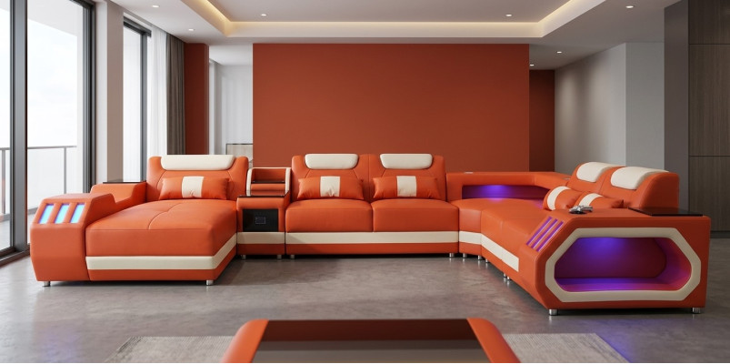 Corner sofa U-shaped orange living area couch upholstery corner settee sofa modern