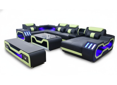 Sectional U-shaped black living area couch upholstery corner set sofa