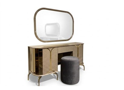 Schminktisch Spiegel Hocker Möbel Schlafzimmer Gold 3tlg. Schlafzimmer
