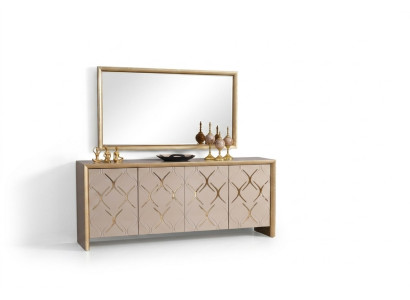 Esszimmer Garnitur Sideboard mit Spiegel Luxus Sideboard Holz beige 2tlg