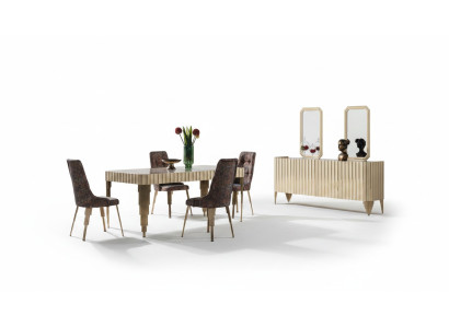 Garnitur Esstisch 4х Stühle Sideboard 2x Spiegel 8tlg Esszimmer Gruppe Tisch