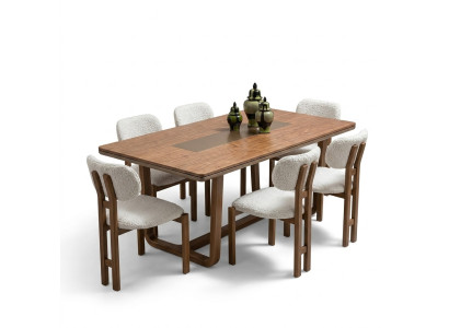 Volle Esszimmer Garnitur Holz Esstisch Polster Stühle Designer Anrichte