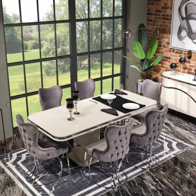 Table 6x Chairs 7-piece Dining Room Wooden Table Dining Room Set Group Design