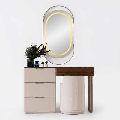 Beige Vanity Table Mirror Bedroom Dressing Table Luxury 2-Piece Set