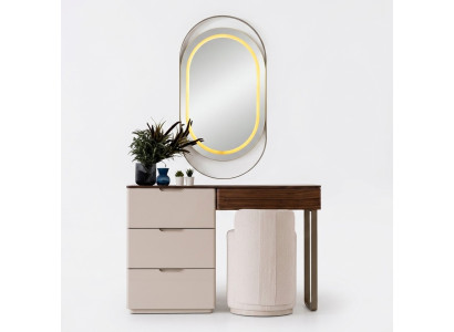 Beige Vanity Table Mirror Bedroom Dressing Table Luxury 2-Piece Set