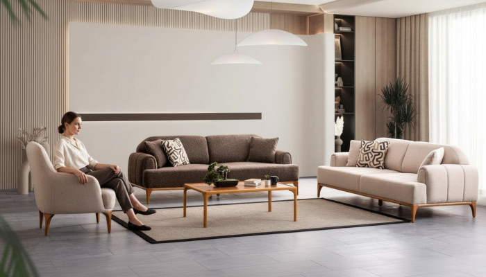 Modern beige sofa set 3+3+1 seater living room furniture luxury set sofa