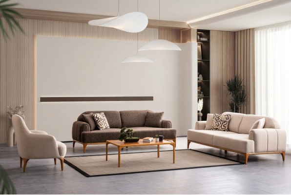 Modern beige sofa set 3+3+1 seater living room furniture luxury set sofa