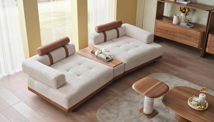 Modern beige sofa, 3-seat luxury living room furniture, design three-seater style, big XXL