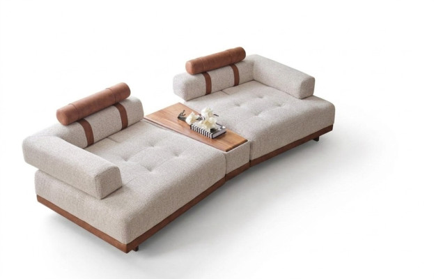 Modern beige sofa, 3-seat luxury living room furniture, design three-seater style, big XXL