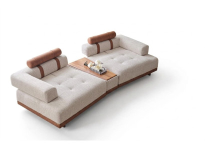 Modern beige sofa, 3-seat luxury living room furniture, design three-seater style, big XXL