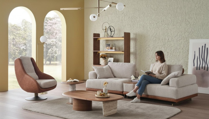 Modern sofa set 3+1 seater beige design set living room sofa couch