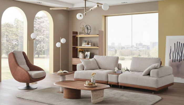 Modern sofa set 3+1 seater beige design set living room sofa couch