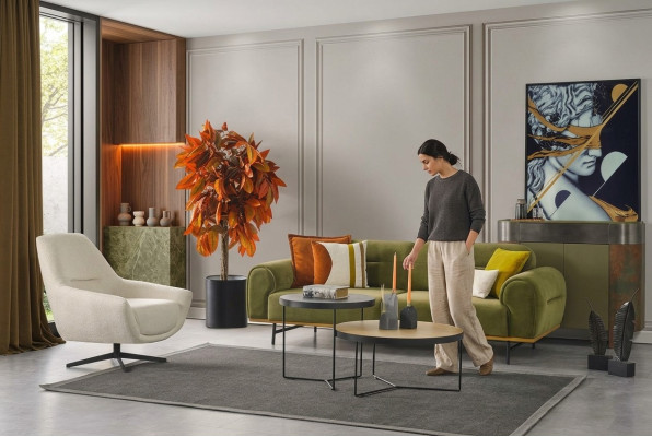 Modern sofa set 3 + 1 seater green couches design living room set 2-piece