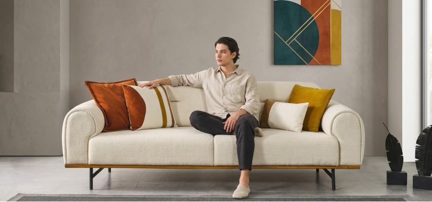 Modern sofa 3-seater luxury beige design furniture in living room couches