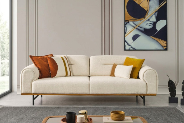 Modern sofa 3-seater luxury beige design furniture in living room couches