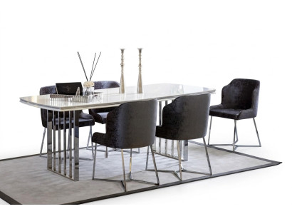 Weiß Esstisch 4x Stühle Esszimmer Set Essgruppe Gruppe Stühle Tische