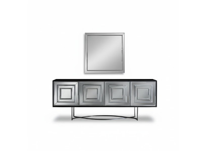 Silbernes Sideboard mit quadratischem Spiegel Tischset exklusive Möbel