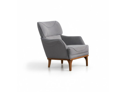 Comfortable gray armchair made from luxurious fabric for the living room, new.