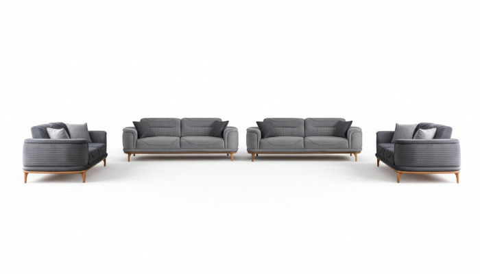 Luxurious Grey 4-Piece Upholstered Suite: Three-Seater Sofa for Living Room