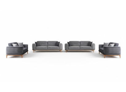 Luxurious Grey 4-Piece Upholstered Suite: Three-Seater Sofa for Living Room