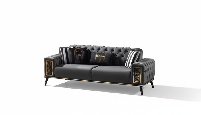 Chesterfield Black-Gold Three-Seater Living Room Luxury 3-Seater Furniture