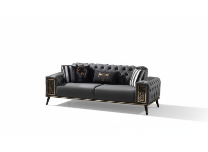 Chesterfield Black-Gold Three-Seater Living Room Luxury 3-Seater Furniture