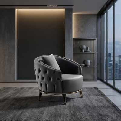 Round Chesterfield table in gray for the living room