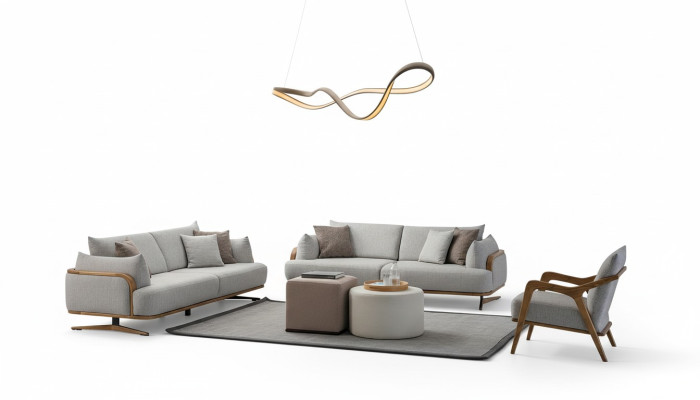 Furniture Living Room Light Color Set 2x 3-Seater Sofas and Armchair 3-piece.