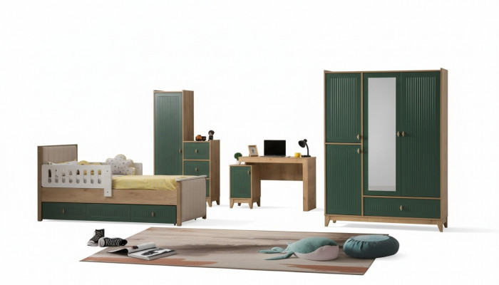 Children's room set consists of bed + two wardrobes + desk, 4-piece set.