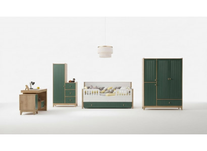 Stylish children's room set consists of a bed, 2 wardrobes, and a desk.