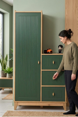 Stylish green wardrobe wooden furniture for children's room novelty